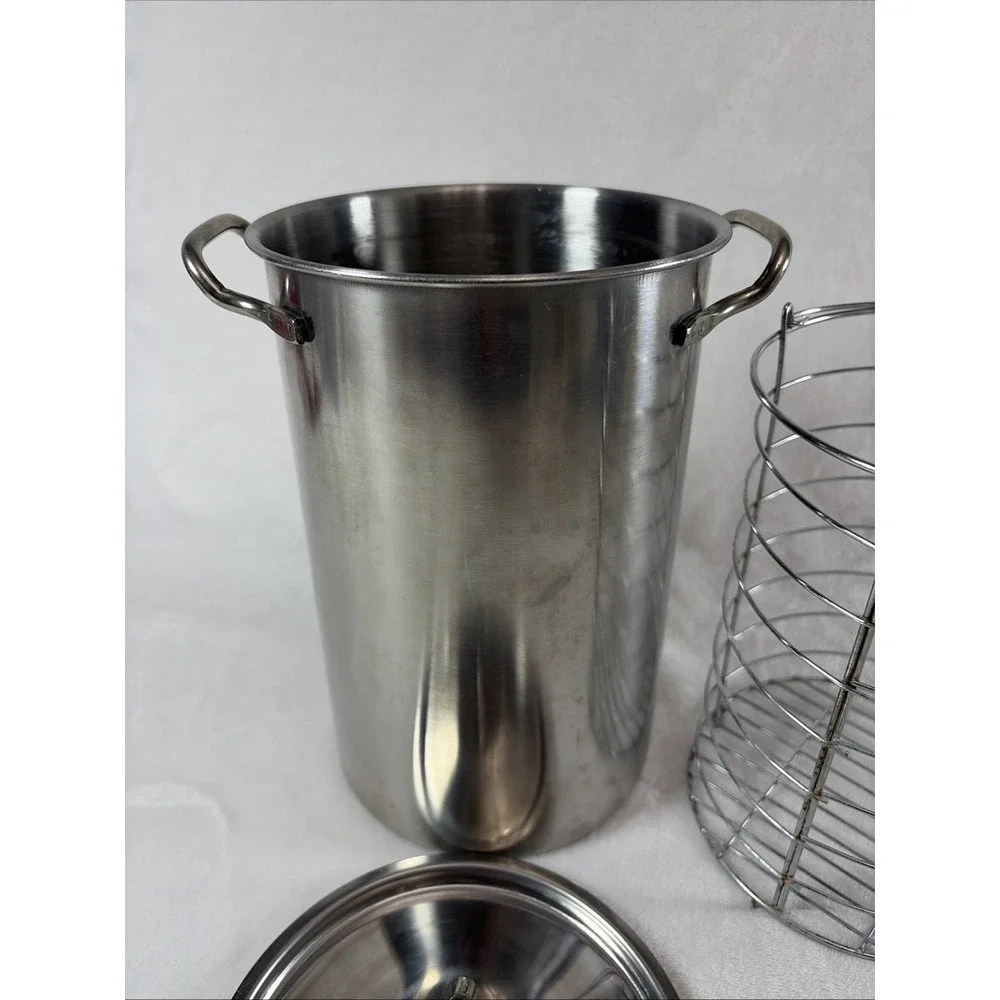Stainless Steel Tall Vegetable Steamer With Wire Basket Asparagus Corn Pasta GUC